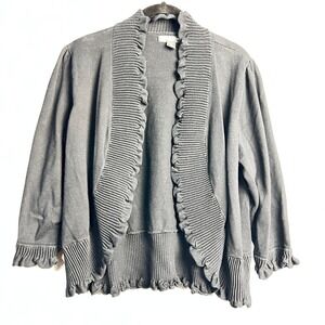 INC International Concept Gray Ruffle Trim Open Front Cardigan Sweater 2X Peplum